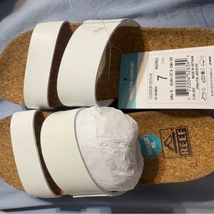 Reef White Double-Strap Cork Footbed Slide Sandals
